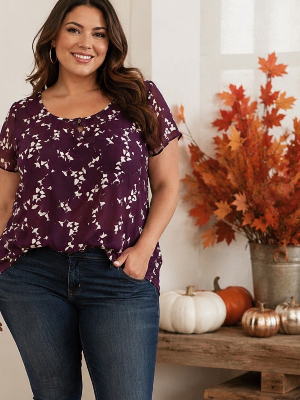 Torrid Size 0 Purple Floral Chiffon Blouse Sheer Short Sleeve Pocket Top